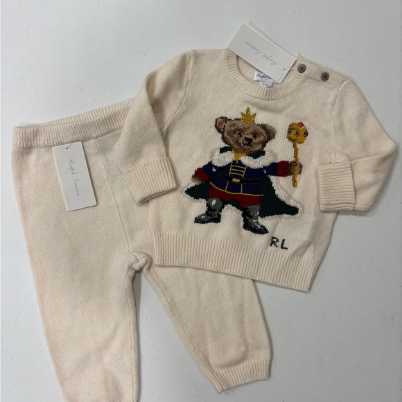 Ralph Lauren NWT Boys Polo Bear Cream Sweater Set - Baby 9M-12M - Picture 5 of 15